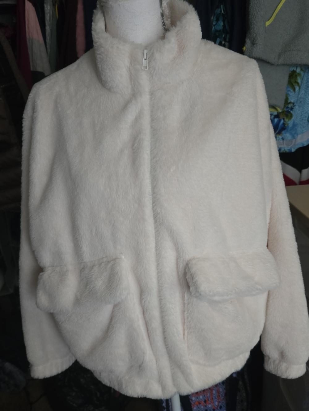 Stella Tweed Plush Zip Jacket in White